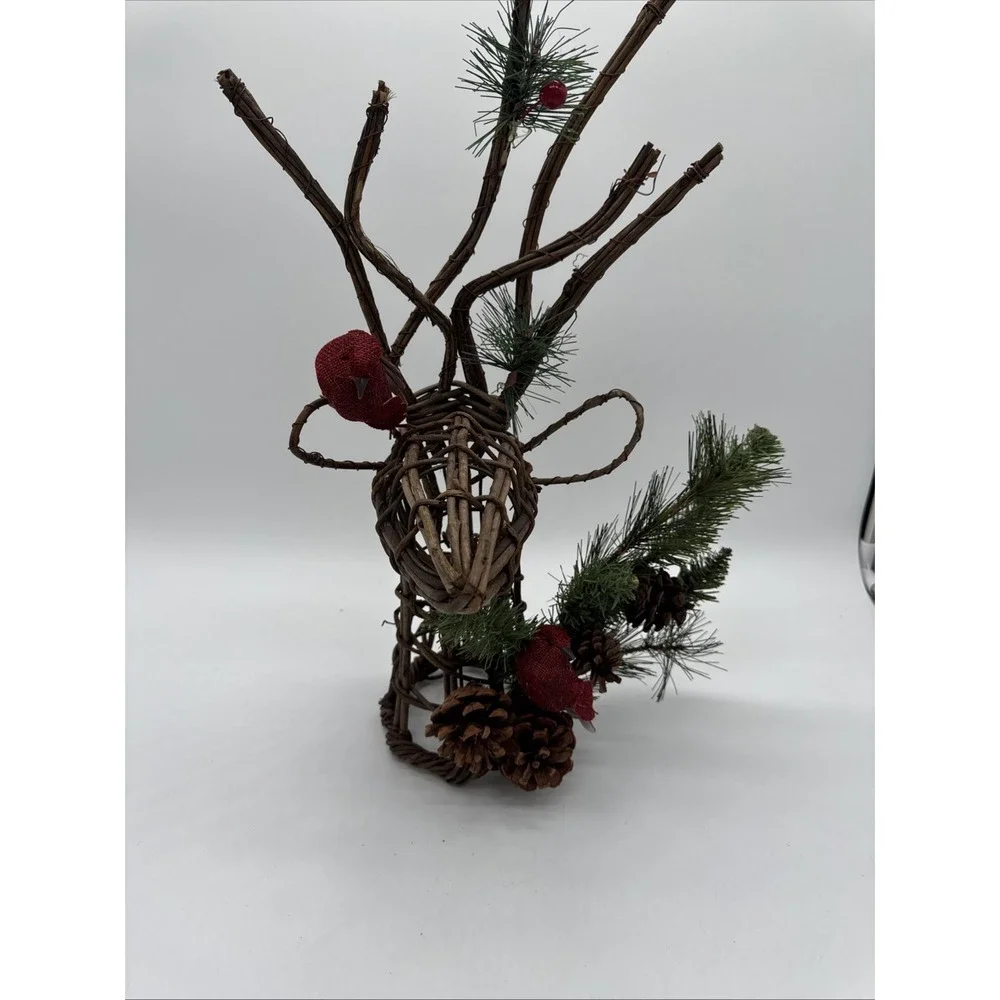 Reindeer Rustic Wicker Deer Tree Topper Or Stand Alone 17.5